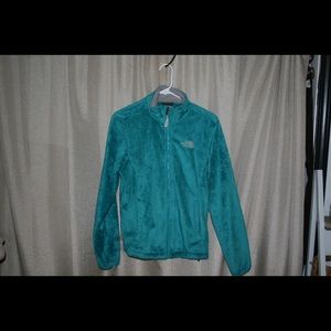 Blue, fuzzy North Face jacket